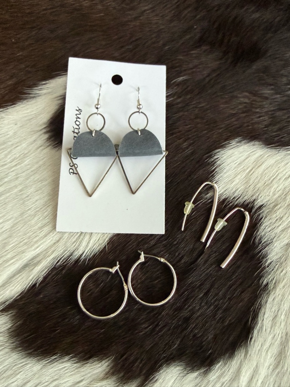 Lot of Silver Tone Earrings - Gray & Silver Geometric Drop Earrings -